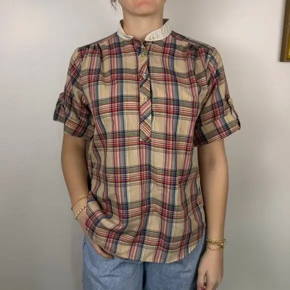 VINTAGE 80S plaid short sleeve shirt size Medium - Picture 2 of 6